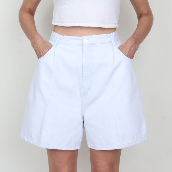 Vintage 80s Bill Blass Light Denim High Waist Long Jean Shorts L - Picture 2 of 9